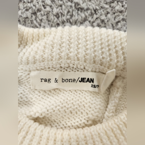 Rag and Bone White Open Weave Cross Back Crewneck Cotton Sweater - Picture 2 of 6